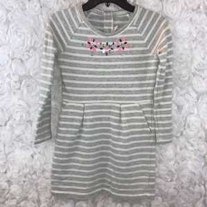 Gymboree Gray & White Striped Dress with Jewels